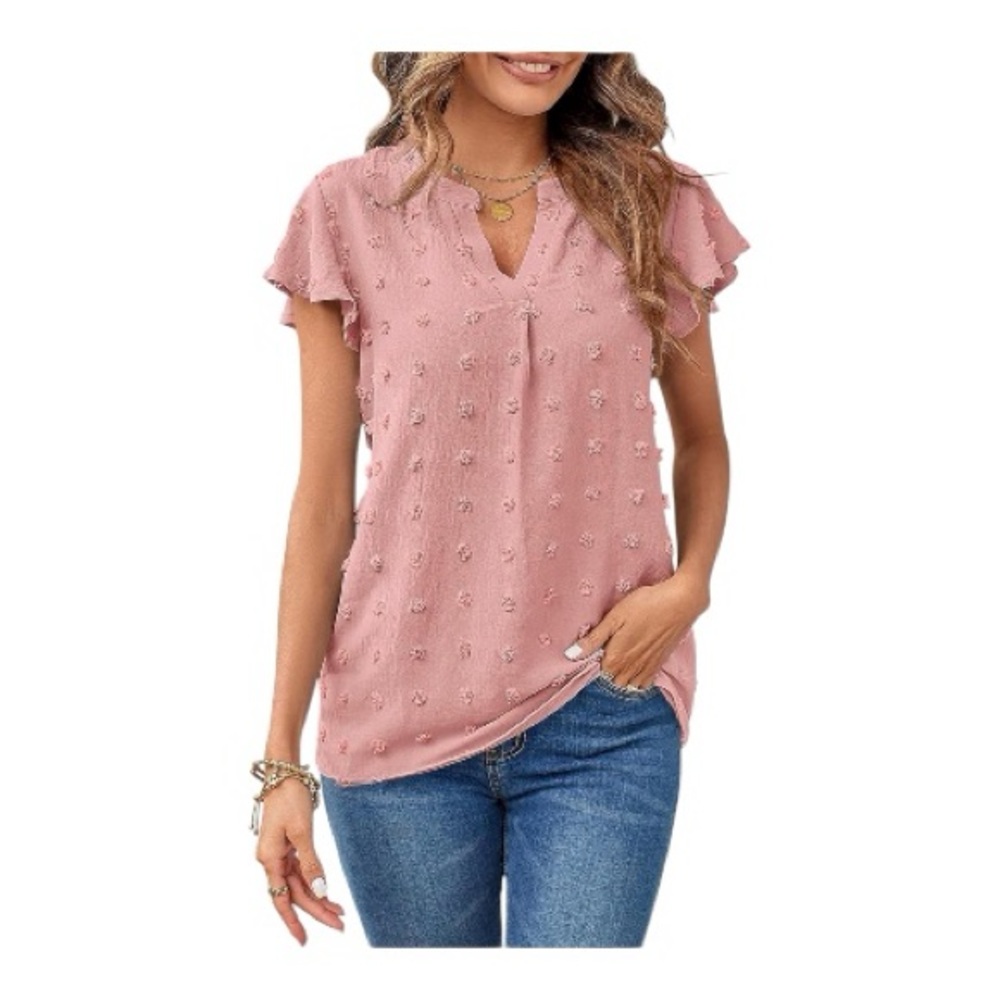 ♥️Merokeety♥️Pink Textured Blouse for Women Size (Med) - Picture 3 of 11